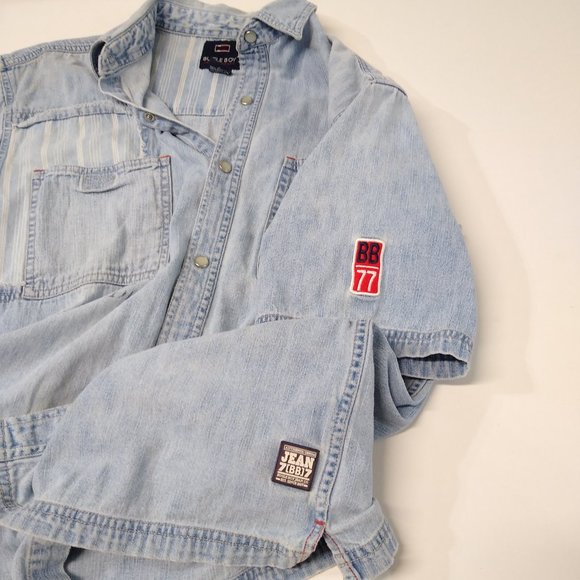 Bugle Boy Short Sleeve Premium Denim Pearl Snap Shirt Jean BB77 Patch - Men - Picture 6 of 8